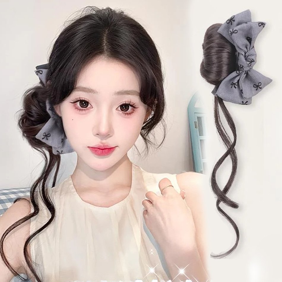 Claw Clip Messy Bun Hair Piece - Bowknot 클로 클립이있는 합성 머리 롤빵