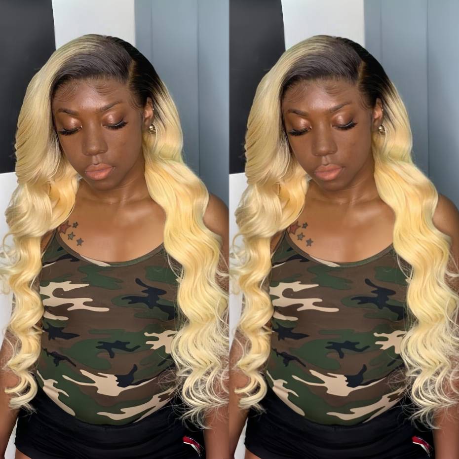 613 Blonde Body Wave Lace Front Wig - 1B 613 블론드 옴브레 인모 가발