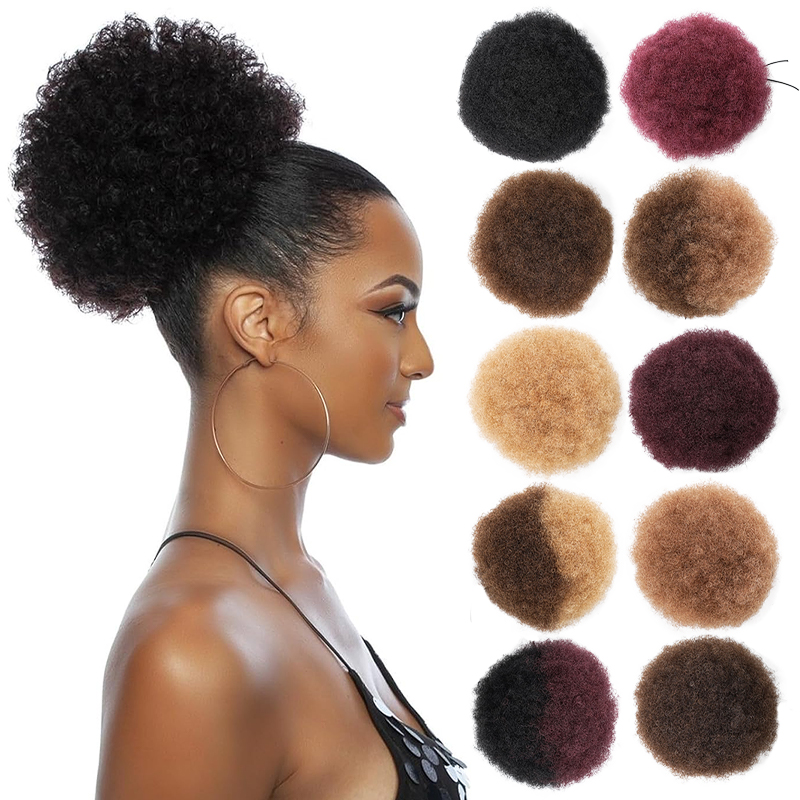 Drawstring Afro Curly Puff Ponytail - 100% 인모 8인치 짧은 아프로 곱슬머리