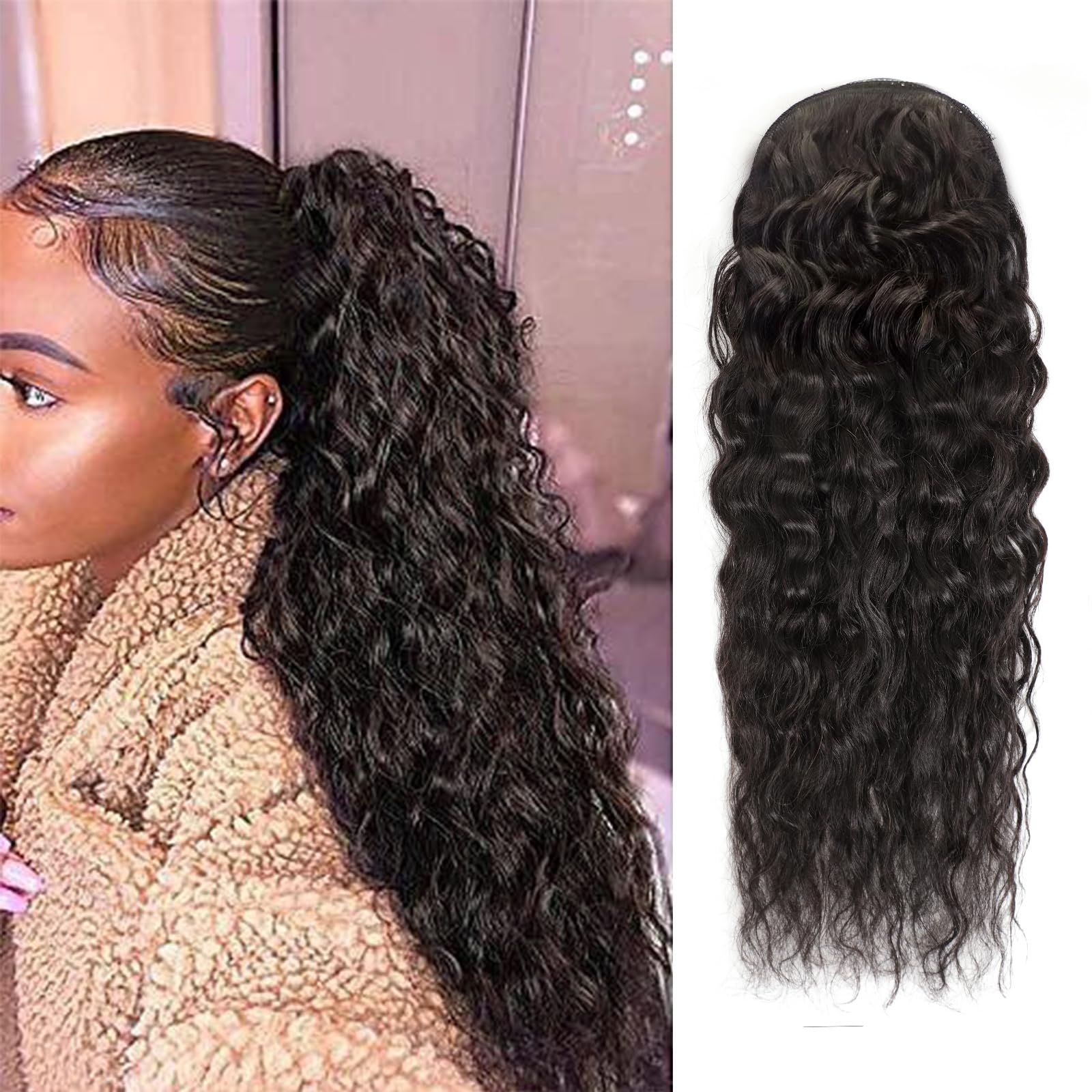 Seamless Clip In Hair Extensions Human Hair - 물결 웨이브 포니테일 인모 헤어 익스텐션