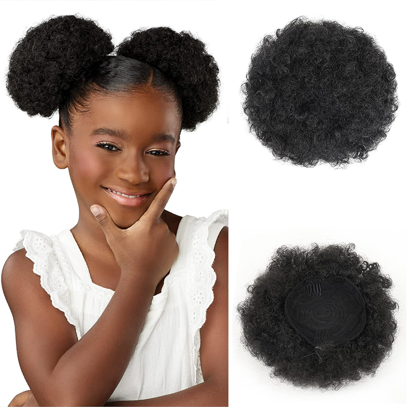 Drawstring Afro Curly Puff Ponytail - 여아용 합성 아프로 퍼프 드로스트링 포니테일,