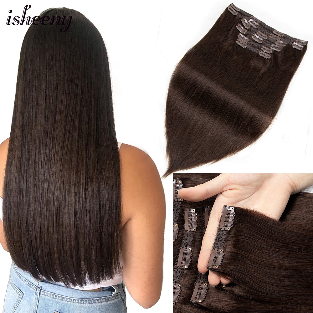 Seamless Clip In Hair Extensions Human Hair - Isheeny 인모 연장 볼륨 클립, 브라질