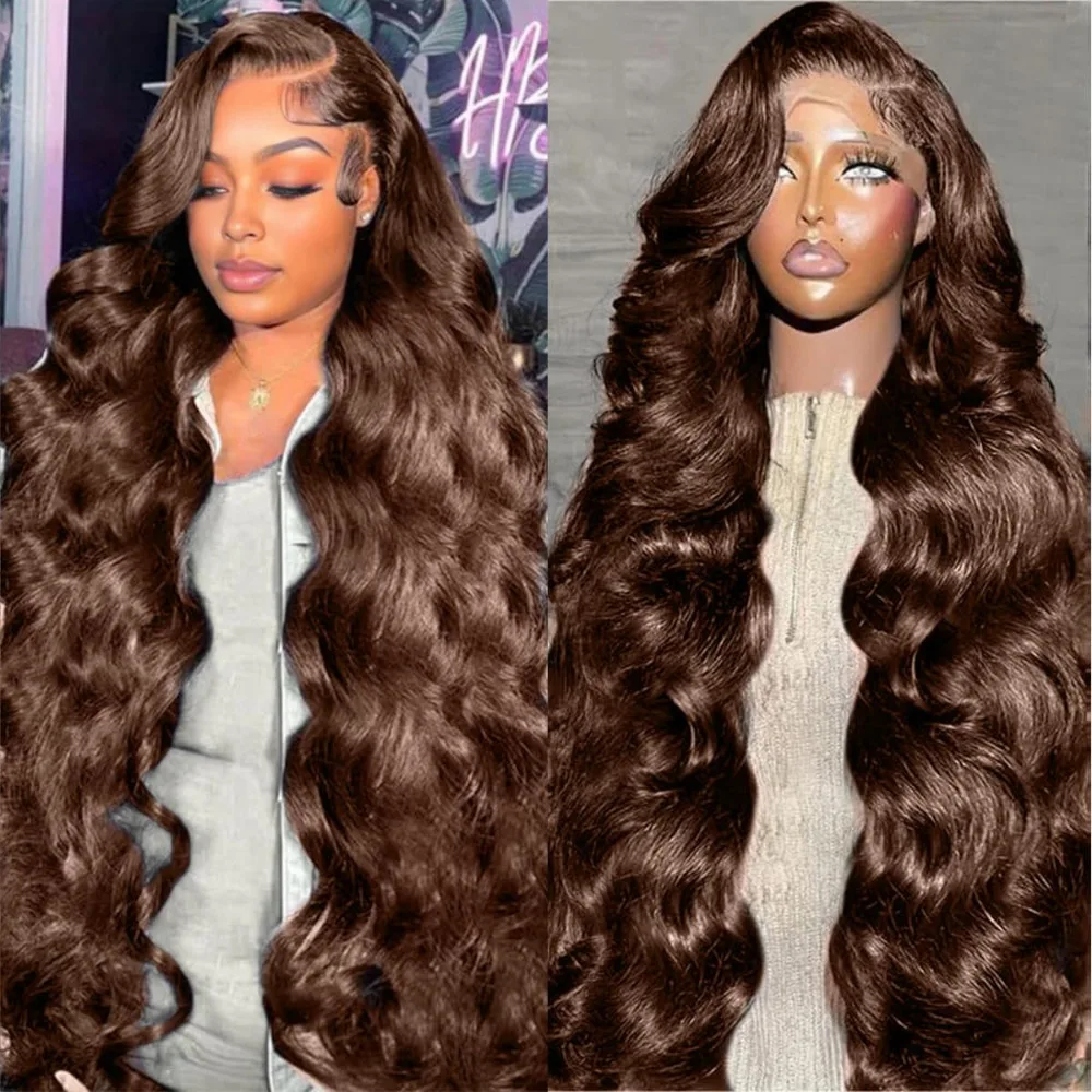 Hd Lace Frontal Wig Human Hair Pre Plucked - 초콜릿 # 4 바디 웨이브 가발