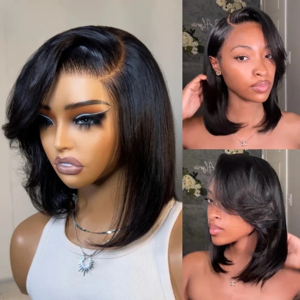 Pre Parted 13X4 Lace Front Bob Wig - 블랙 숏밥 스트레이트 레이스 프론트 가발