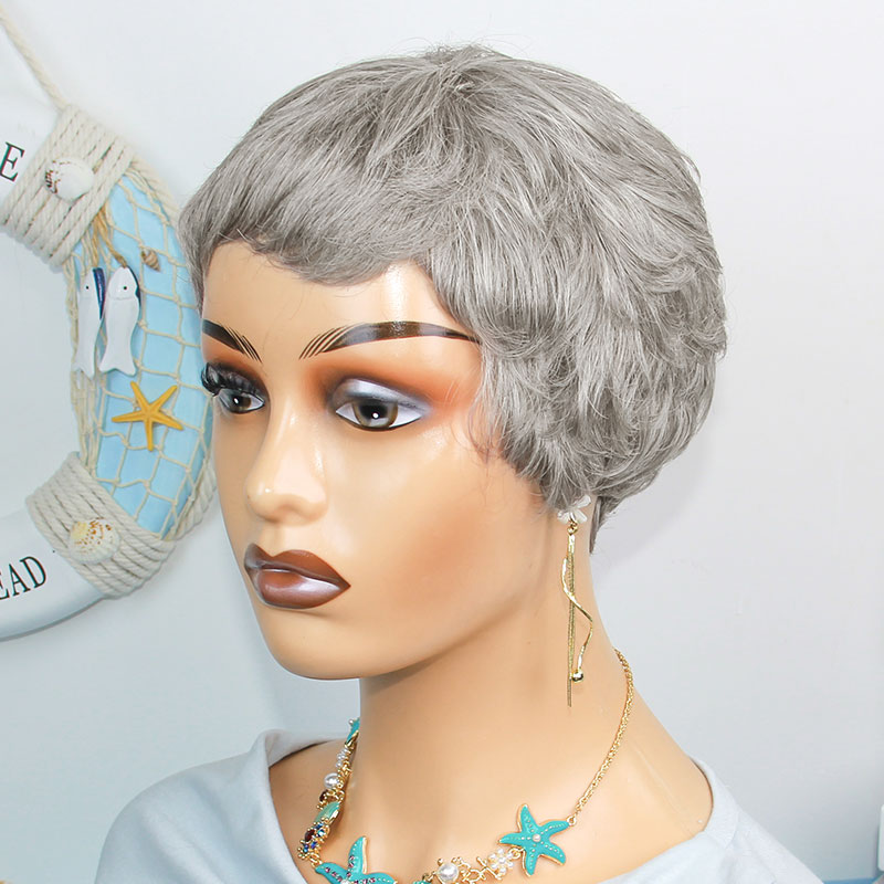 Short Pixie Cut Wig Human Hair Cheap - 짧은 스트레이트 인모 가발, 그레이 컬러