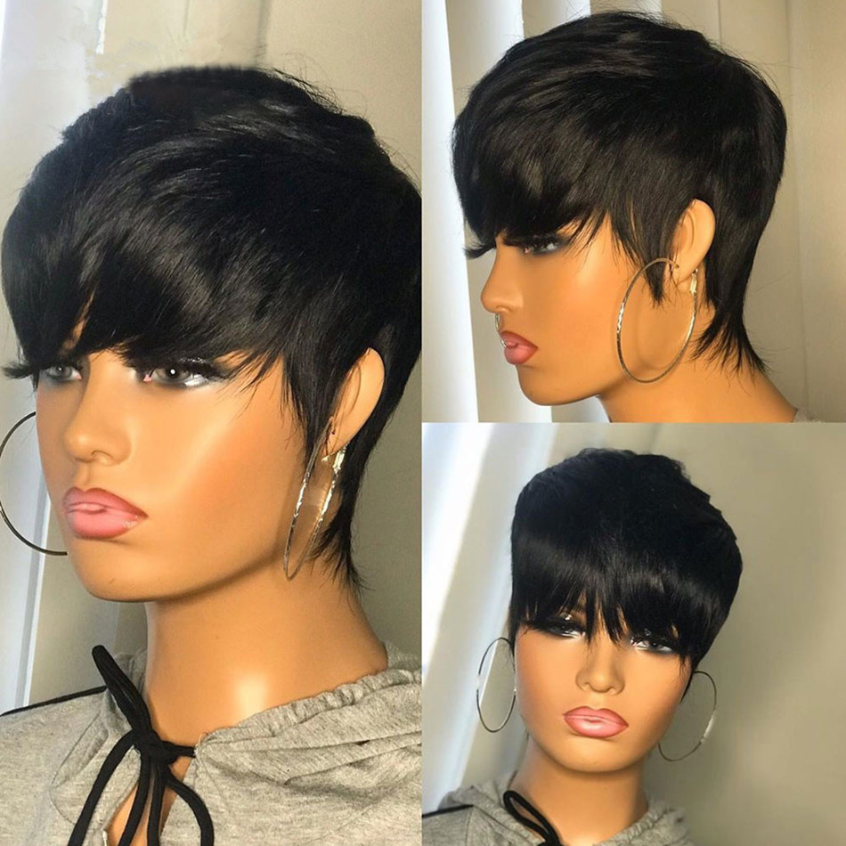 짧은 인모 가발 픽시컷 스트레이트 브라질리언 가발 (흑 - Short Pixie Cut Wig Human Hair Cheap 리뷰 및 가격