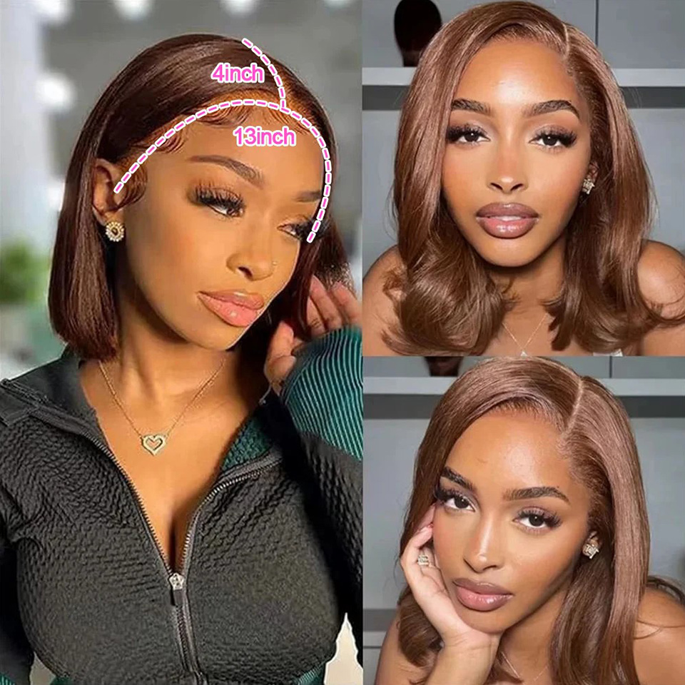 13X4 초콜릿 브라운 스트레이트 밥 가발 4X4 실키 - Glueless Wear And Go Human Hair Wig 리뷰 및 가격