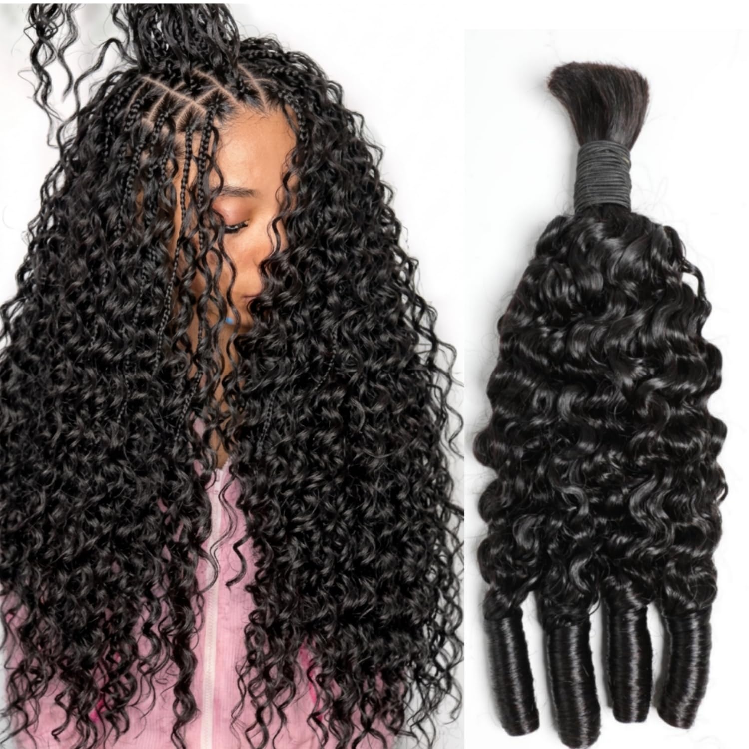 보헤미안 브레이드용 인모, 버마식 곱슬머리 묶음, 흑인 - Water Wave Bulk Human Hair For Braiding 리뷰 및 가격
