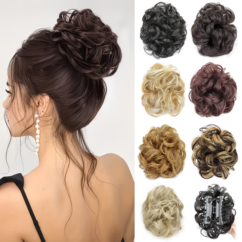 합성 메시 번 숏 컬리 클로 클립 우아한 시뇽 스크런치 - Claw Clip Messy Bun Hair Piece 리뷰 및 가격