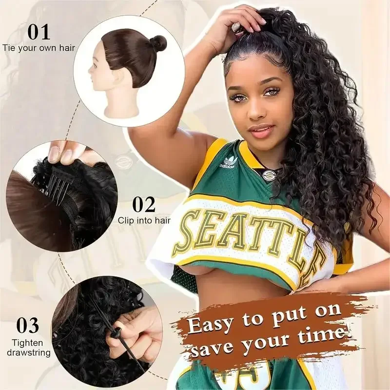 여성용 긴 변태 곱슬 머리 끈 포니 테일 확장 아프로  - Drawstring Afro Curly Puff Ponytail 리뷰 및 가격