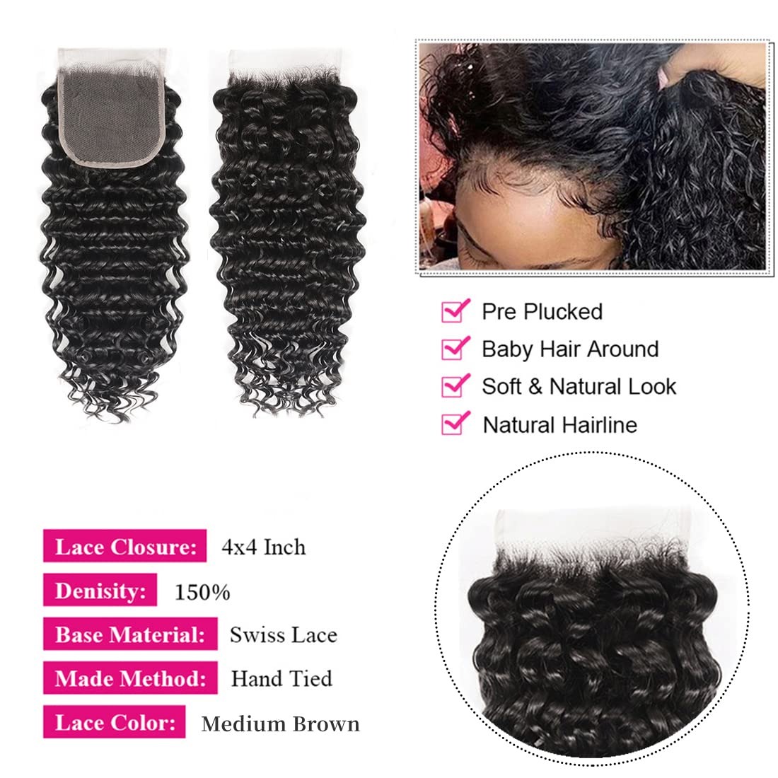 30-32인치 딥 웨이브 내추럴 컬러 번들, 4x4 1 - Deep Wave 3 Bundles With Closure 리뷰 및 가격