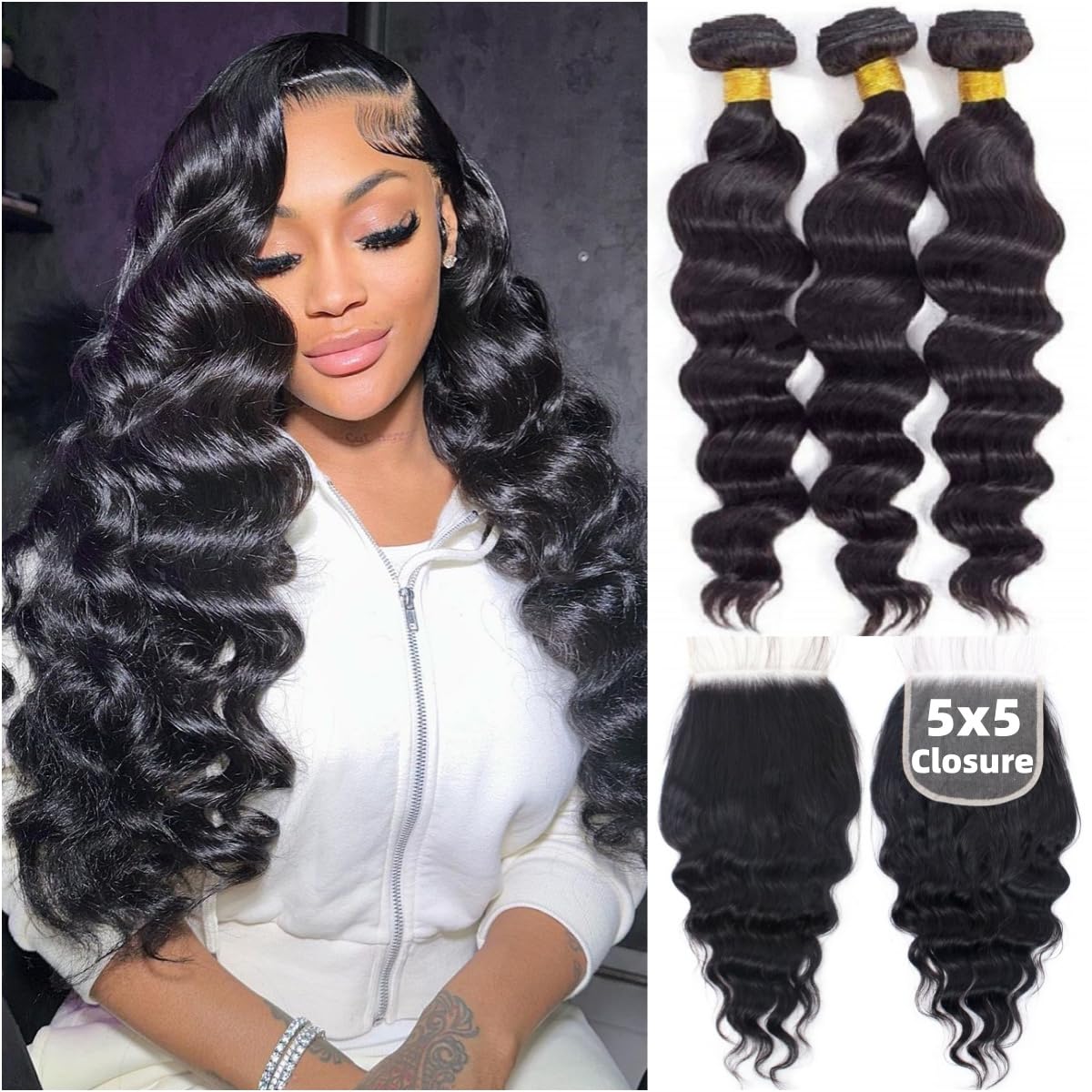 루즈 웨이브 인모 헤어 번들 (클로저 포함) 5x5 레 - Deep Wave 3 Bundles With Closure 리뷰 및 가격