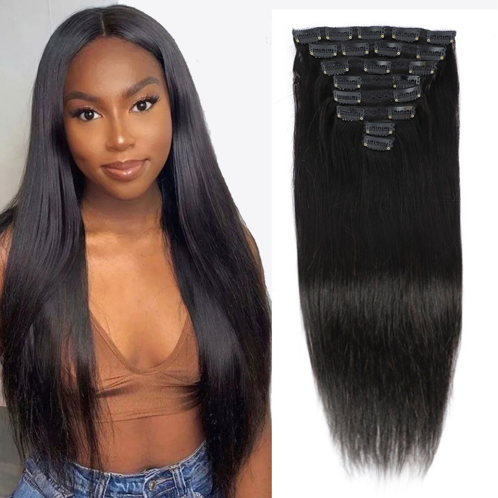 천연 스트레이트 클립 인 휴먼 헤어 익스텐션 브라질리언 - Seamless Clip In Hair Extensions Human Hair 리뷰 및 가격