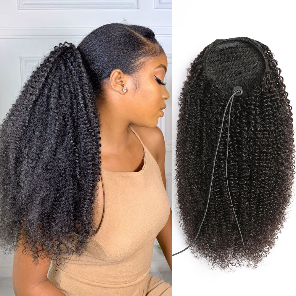 포니테일 인모 아프로 곱슬머리 드로스트링 포니테일 클립 - Seamless Clip In Hair Extensions Human Hair 리뷰 및 가격