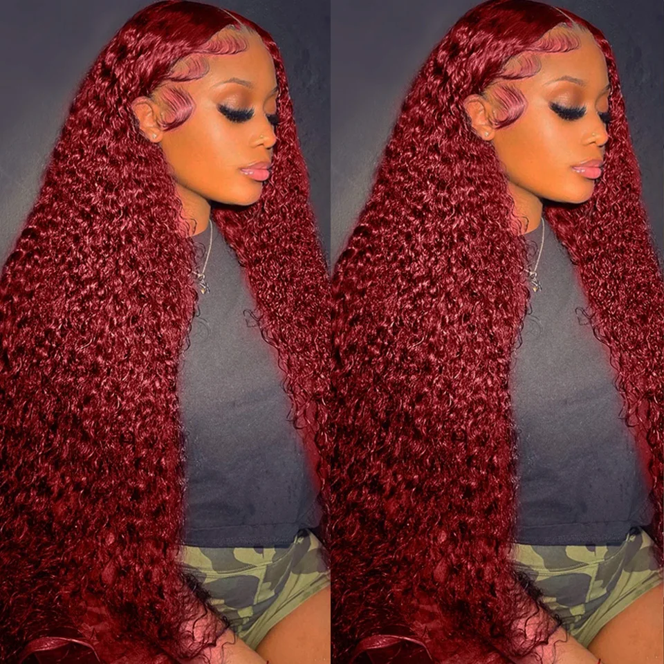 99J 버건디 컬러 딥 웨이브 200% 밀도 13x6  - Lace Front Wigs 리뷰 및 가격