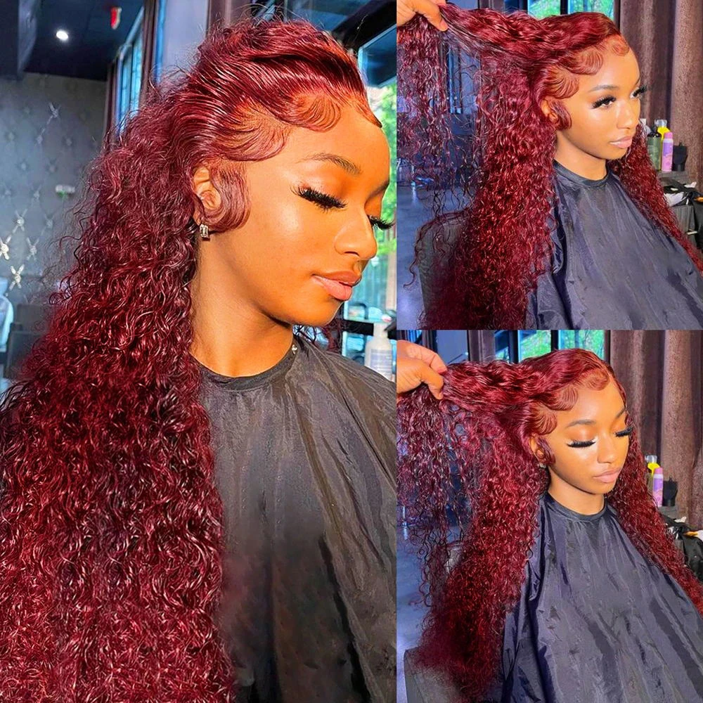 99J 버건디 컬러 딥 웨이브 200% 밀도 13x6  - Lace Front Wigs 리뷰 및 가격