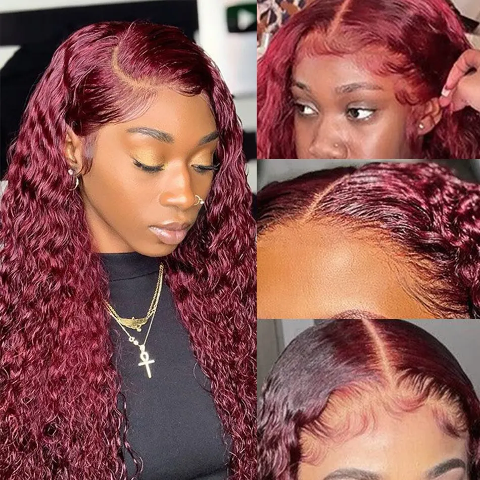 99J 버건디 컬러 딥 웨이브 200% 밀도 13x6  - Lace Front Wigs 리뷰 및 가격