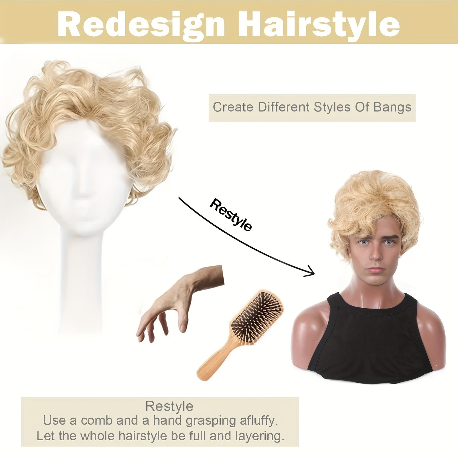 남성용 금발 가발 짧은 물결 모양의 푹신한 합성 가발  - Synthetic Wigs 리뷰 및 가격