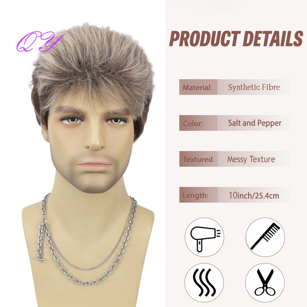 합성 짧은 갈색 아마색 남성용 레이어드 푹신한 가발(앞 - Synthetic Wigs 리뷰 및 가격