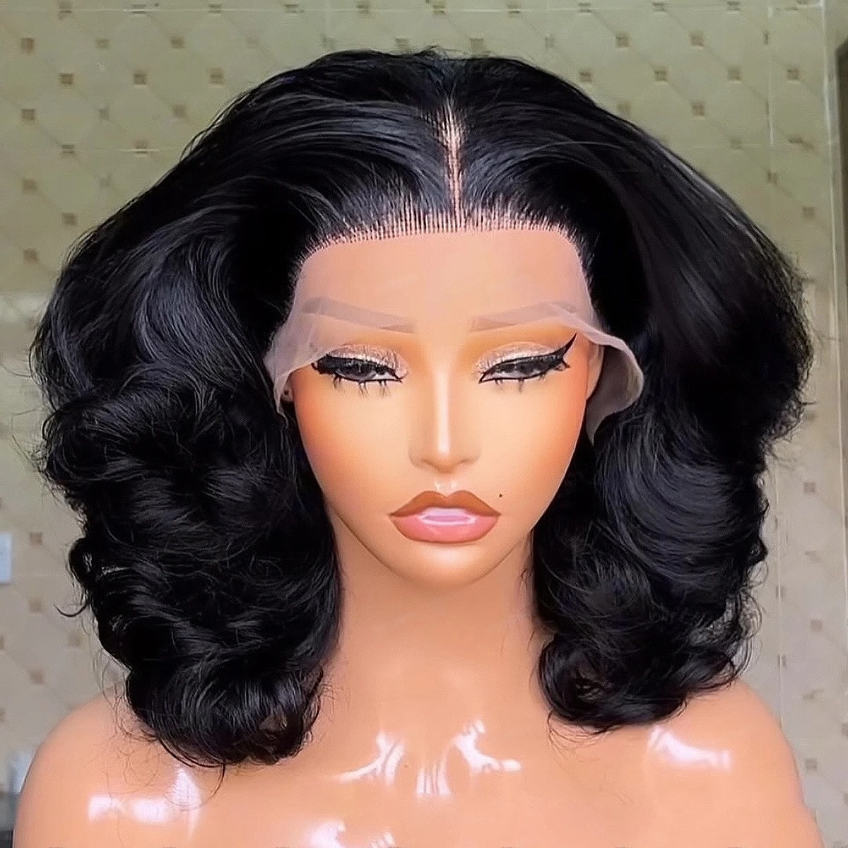 블랙 가발 숏밥 바디 웨이브 레이스 프론트 가발 글루리 - Pre Parted 13X4 Lace Front Bob Wig 리뷰 및 가격