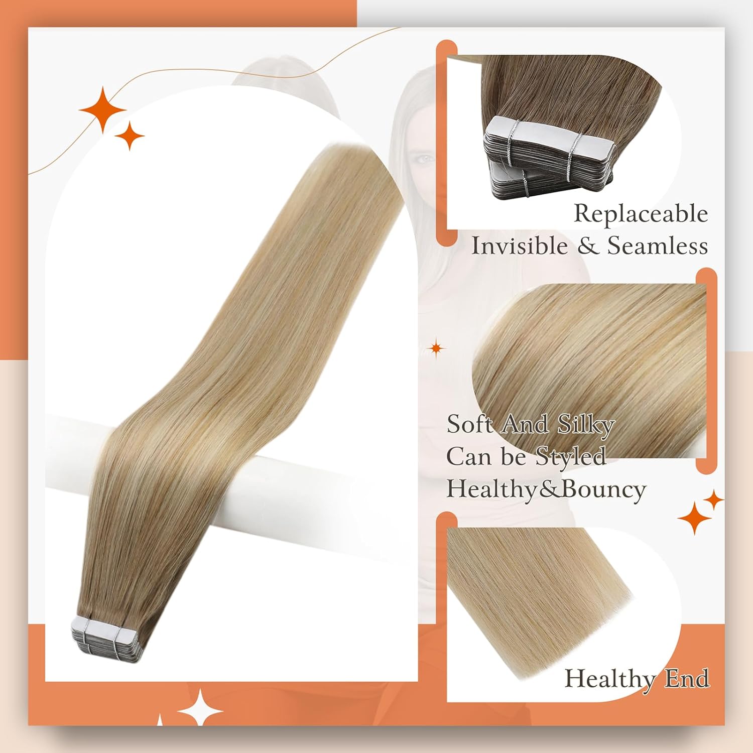헤어 익스텐션의 풀 샤인 옴버 테이프 인간의 머리카락  - Invisible Tape In Extensions Real Hair 리뷰 및 가격