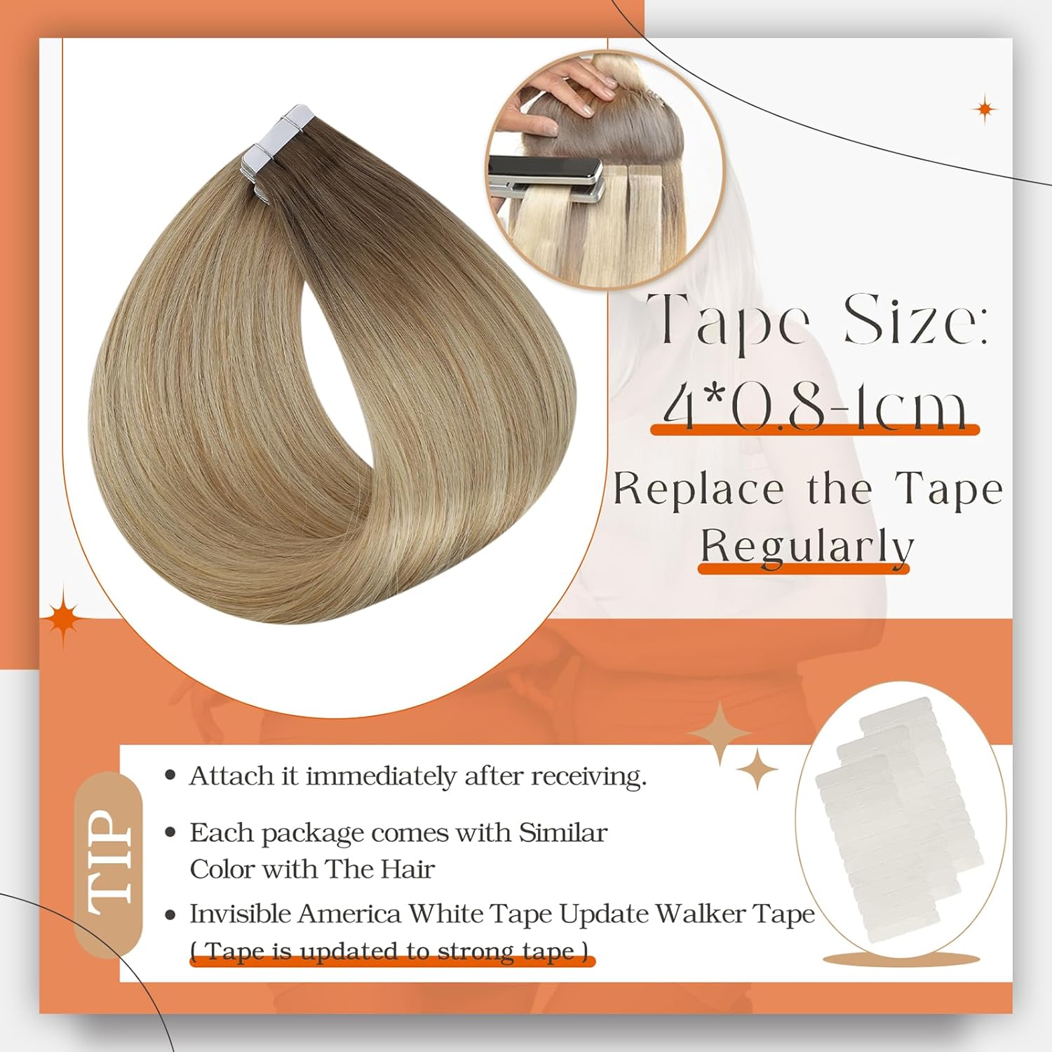 헤어 익스텐션의 풀 샤인 옴버 테이프 인간의 머리카락  - Invisible Tape In Extensions Real Hair 리뷰 및 가격