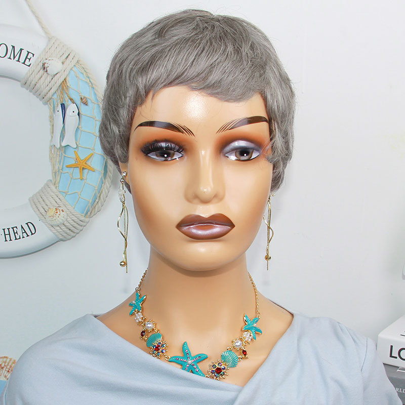 짧은 스트레이트 인모 가발, 그레이 컬러 브라질 레미  - Short Pixie Cut Wig Human Hair Cheap 리뷰 및 가격