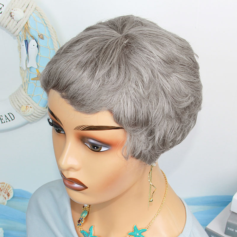 짧은 스트레이트 인모 가발, 그레이 컬러 브라질 레미  - Short Pixie Cut Wig Human Hair Cheap 리뷰 및 가격