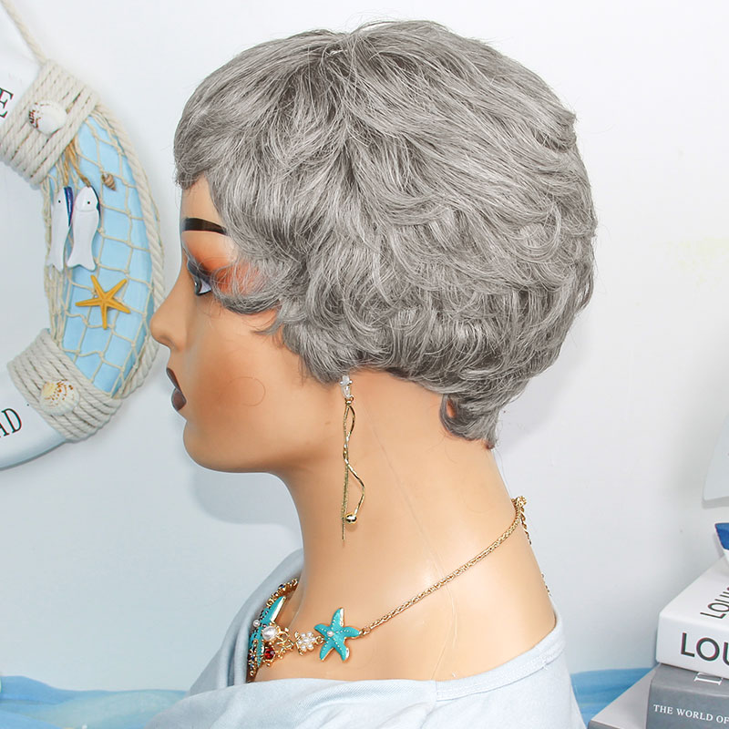짧은 스트레이트 인모 가발, 그레이 컬러 브라질 레미  - Short Pixie Cut Wig Human Hair Cheap 리뷰 및 가격
