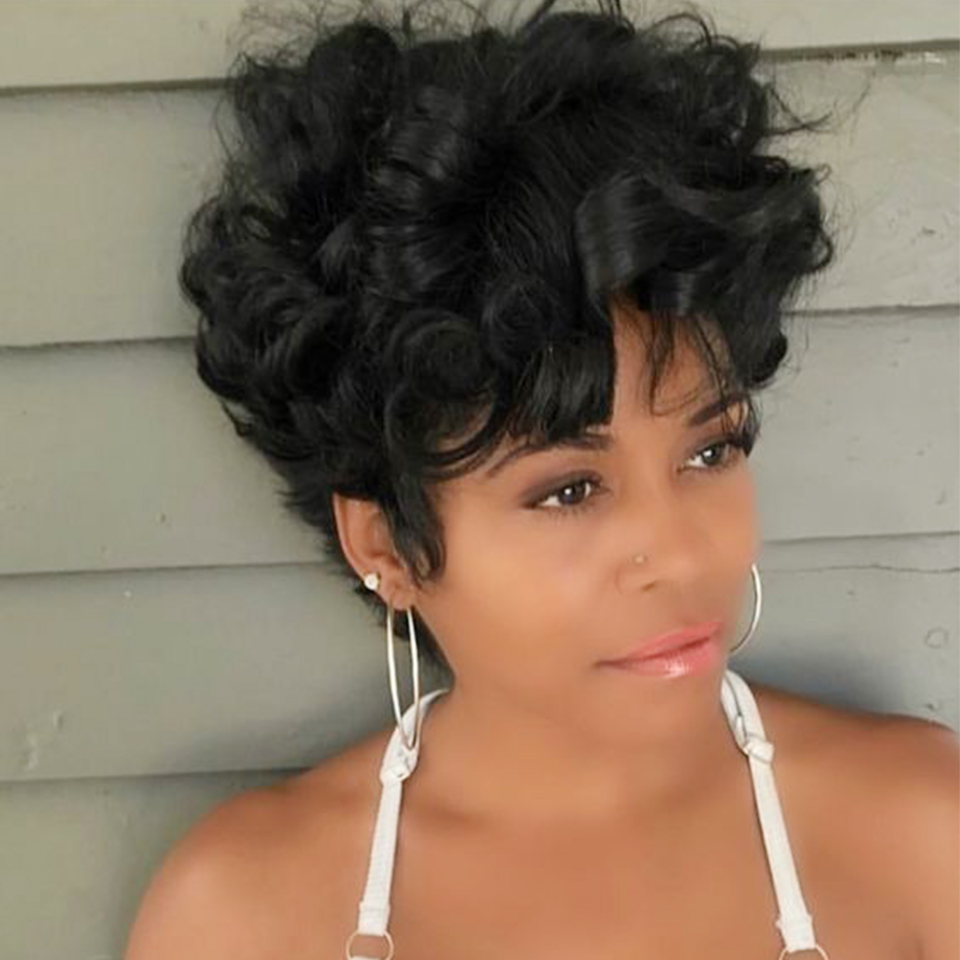 탄력있는 자연 웨이브 가발 인간의 머리카락 짧은 픽시  - Short Pixie Cut Wig Human Hair Cheap 리뷰 및 가격