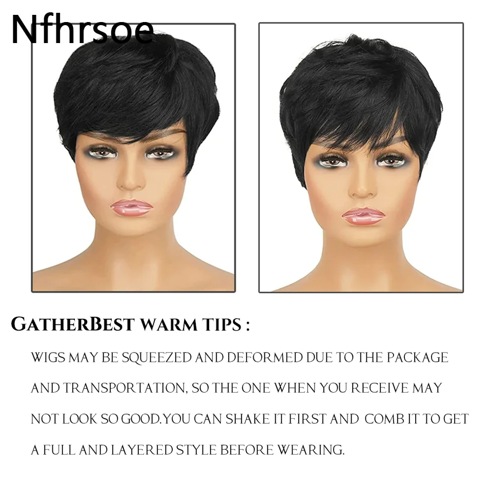 짧은 인모 가발 픽시컷 스트레이트 브라질리언 가발 (흑 - Short Pixie Cut Wig Human Hair Cheap 리뷰 및 가격