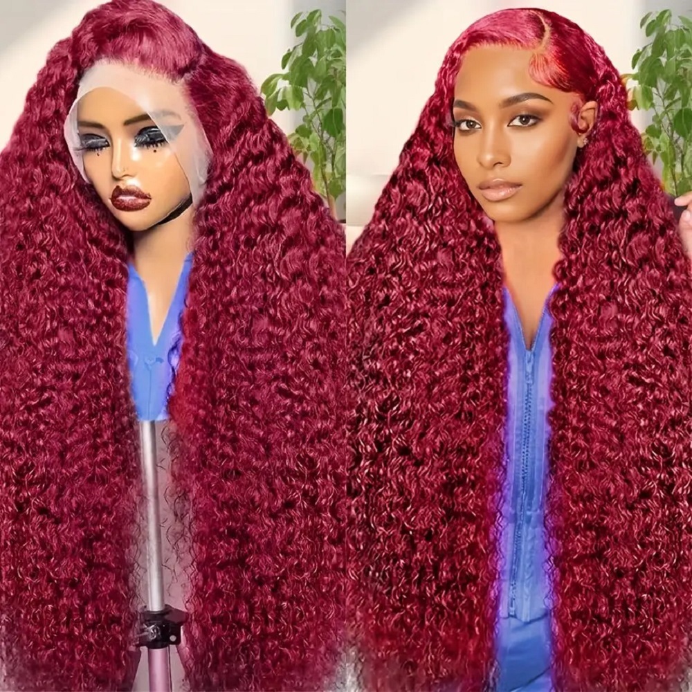 200% 밀도 버건디 딥 웨이브 인모 가발 99J 컬러 - Lace Front Wigs 리뷰 및 가격