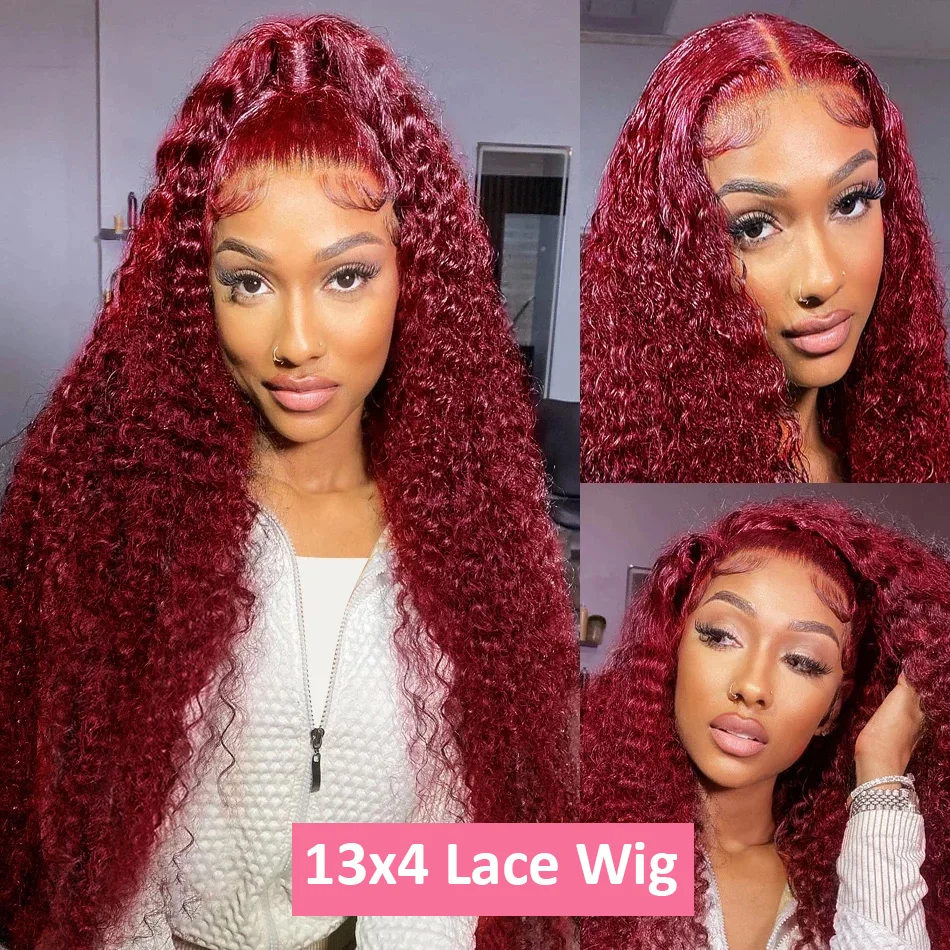 200% 밀도 버건디 딥 웨이브 인모 가발 99J 컬러 - Lace Front Wigs 리뷰 및 가격