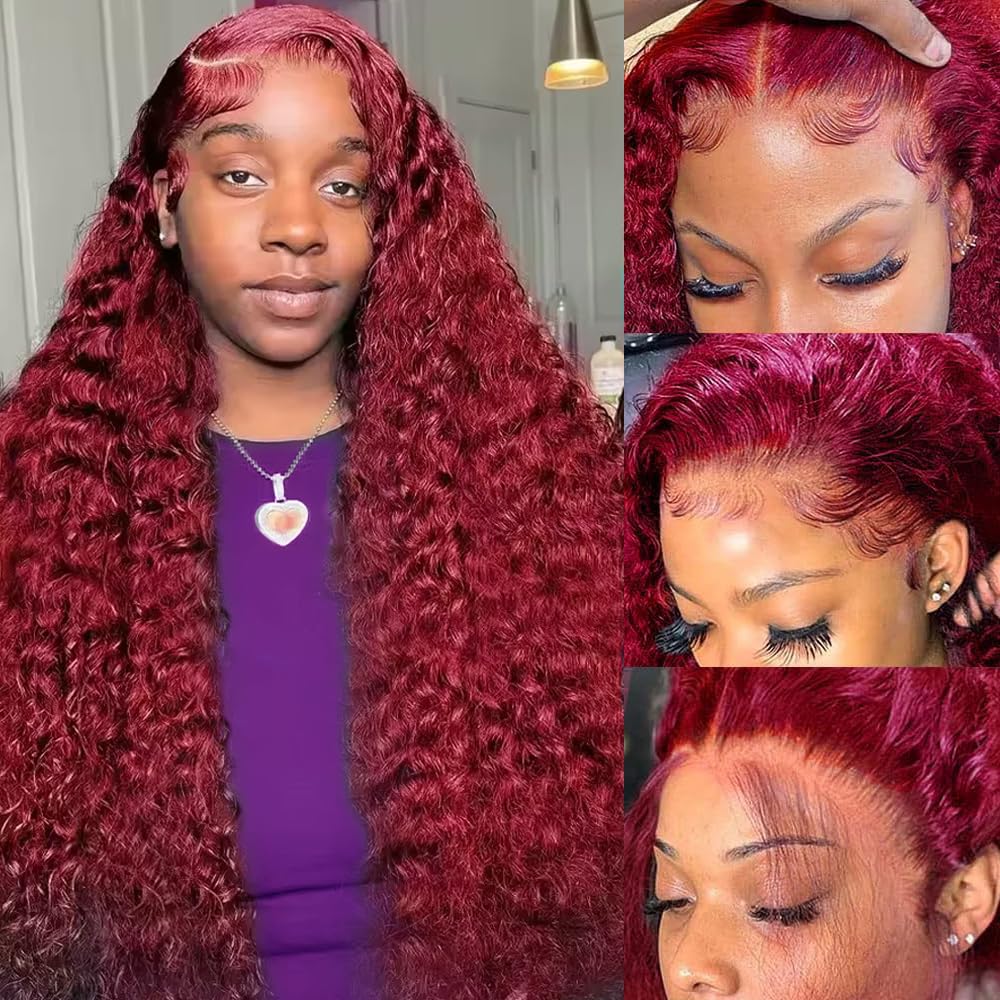 200% 밀도 버건디 딥 웨이브 인모 가발 99J 컬러 - Lace Front Wigs 리뷰 및 가격
